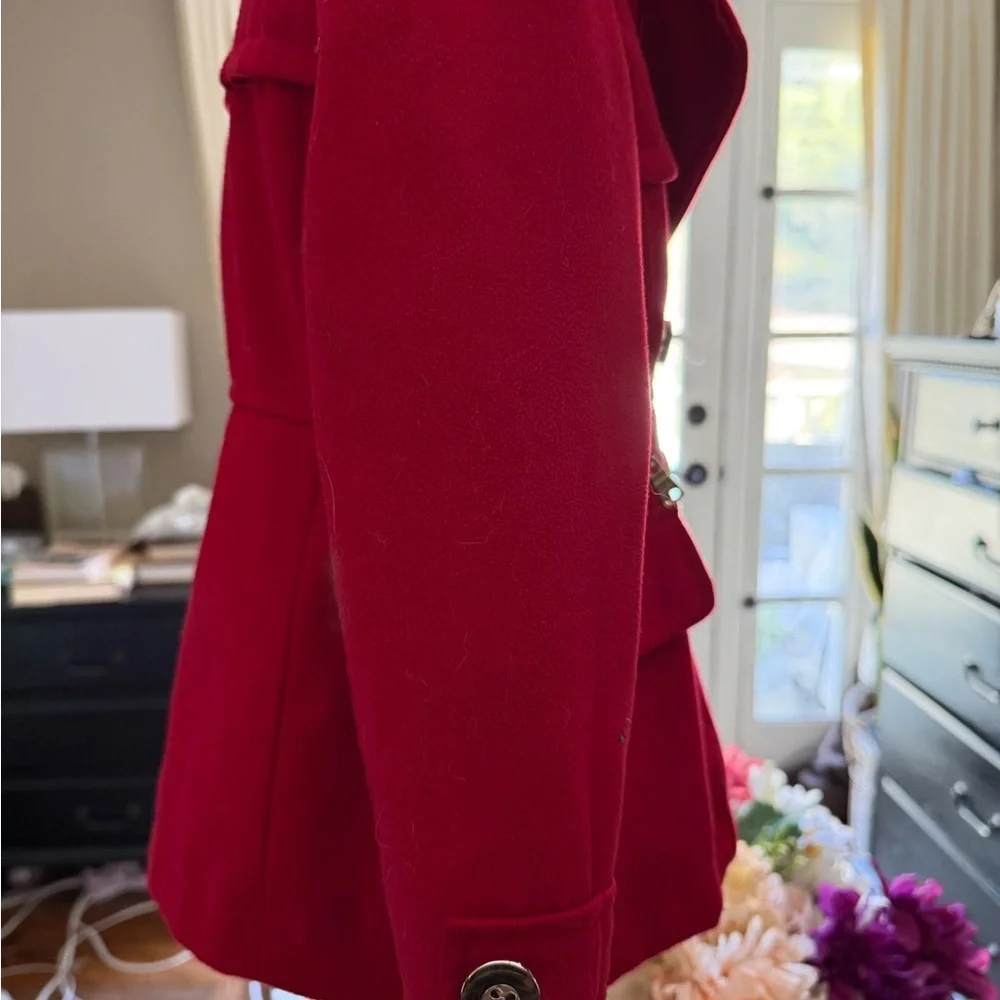 Jessica Simpson Red Hooded Double-Breasted Pea Coat